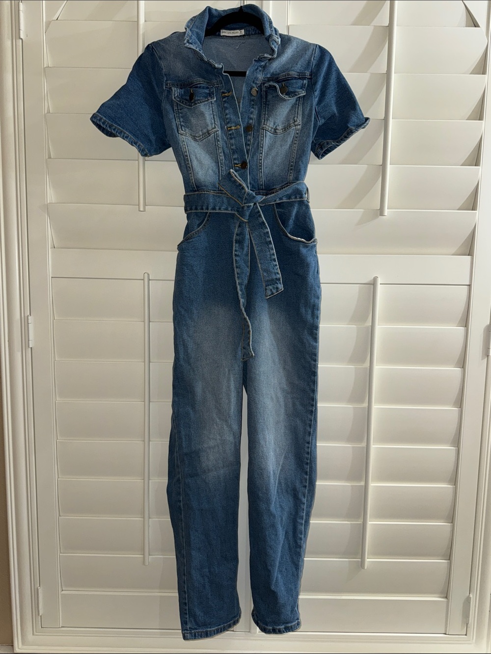 Avec Les Filles Belted Denim Jumpsuit